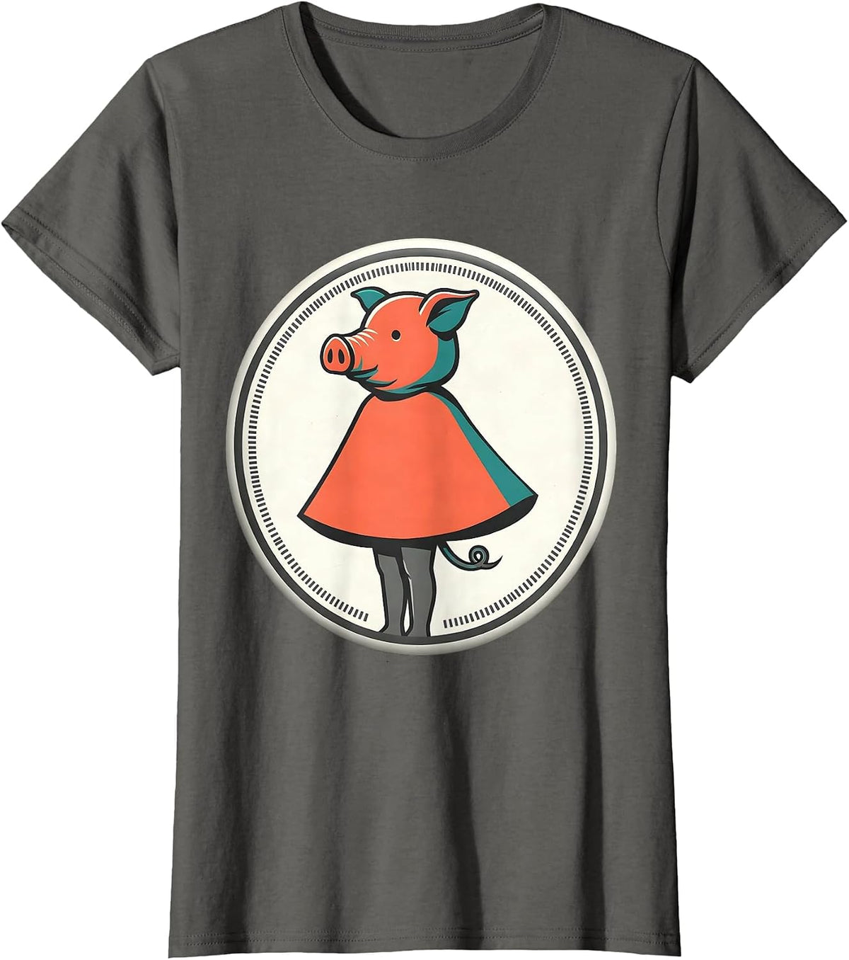 Women's Sealed Pig Badge Midcentury Modern Pig Lover Halloween T-Shirt - Asphalt Grey
