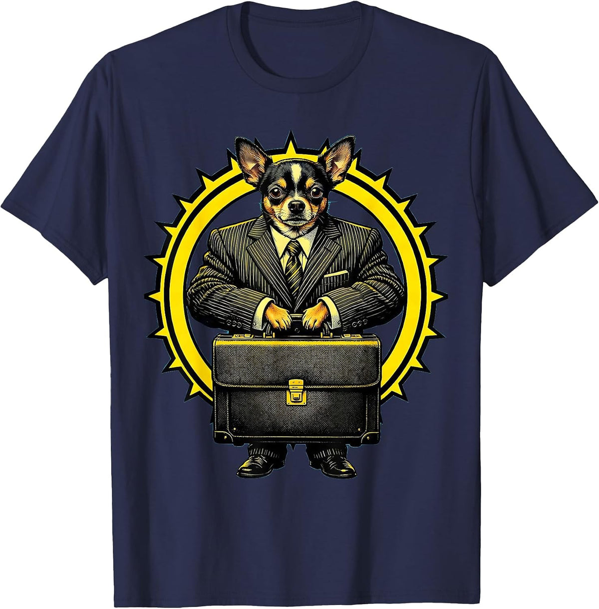 Men's Chihuahua Boss Funny Meme Graphic T-Shirt - Navy Blue