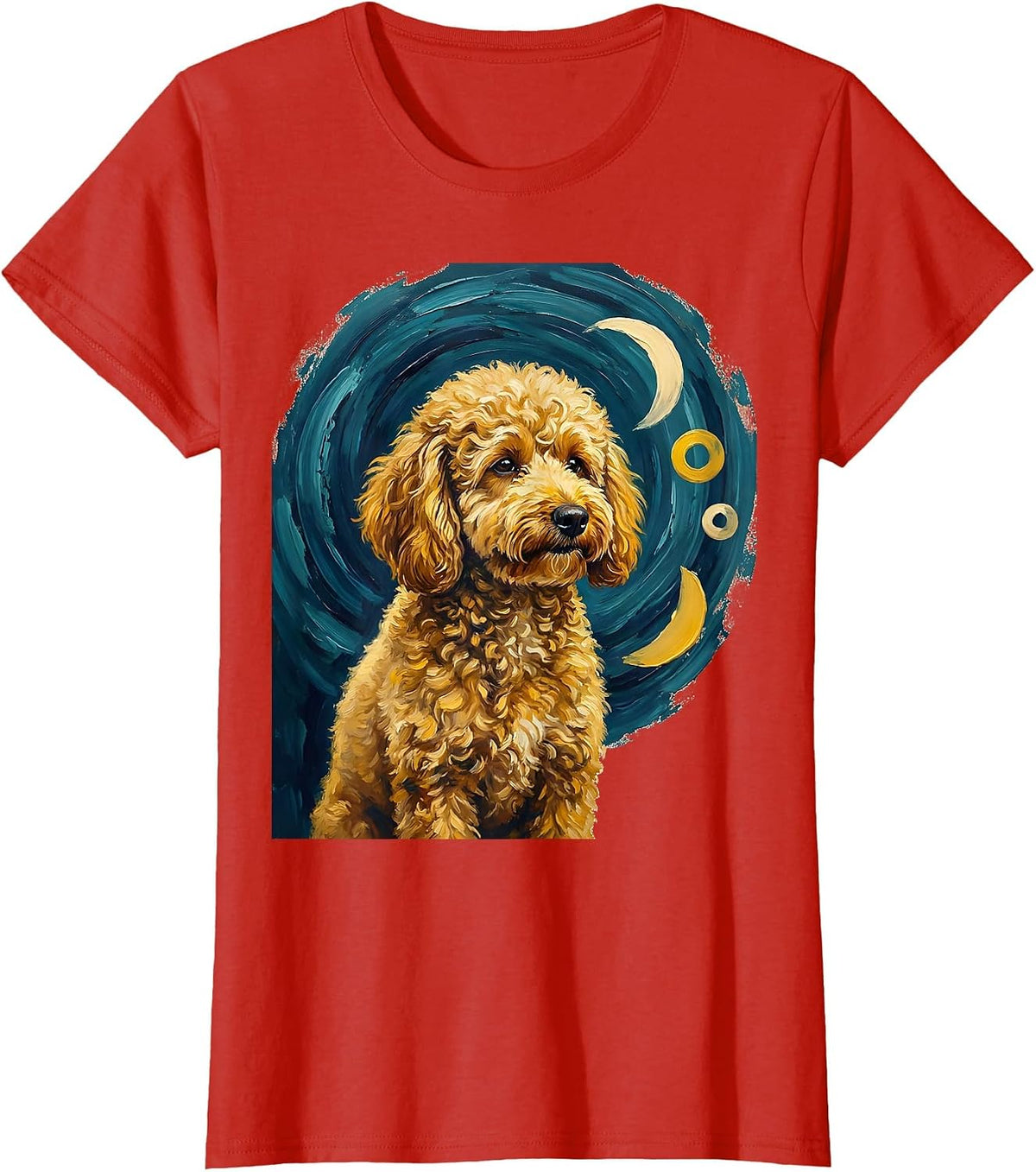 Goldendoodle Van Gogh Starry Night Breed Portrait T-Shirt - Red