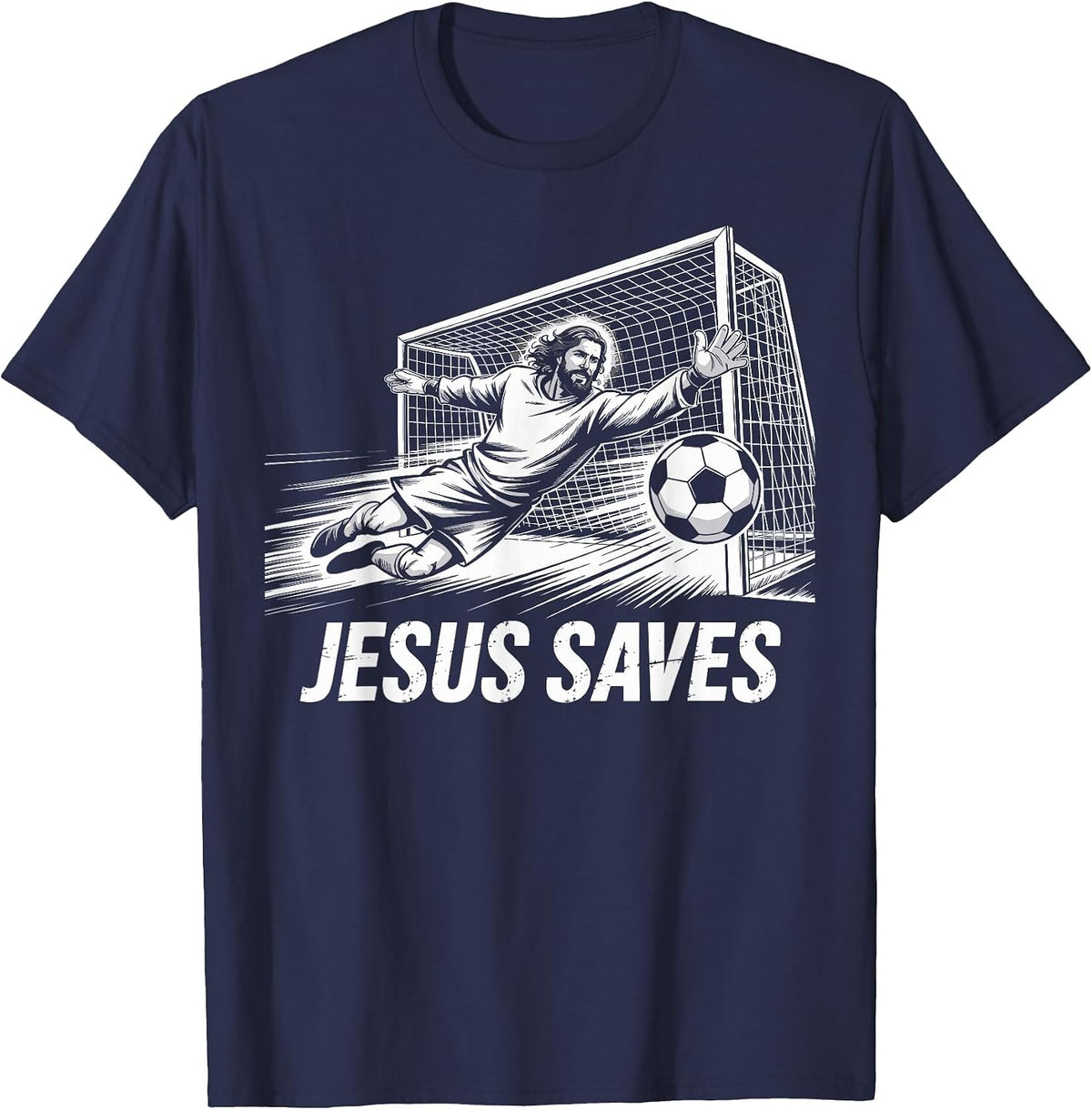 Soccer Goalie Goalkeeper Jesus Saves Christian Soccer Player T-Shirt - Navy Blue