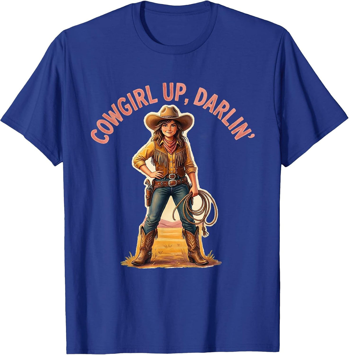 Cowgirl Up Darlin Western Rodeo Design T-Shirt - Royal Blue