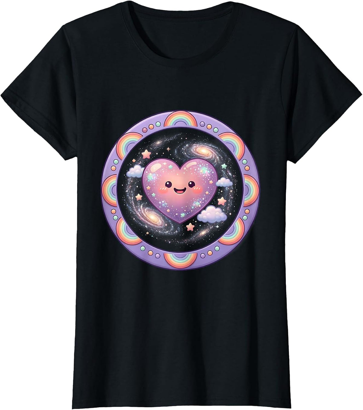 Women's Heart-Shaped Galaxy Pride Swirl Illustration T-Shirt - Black