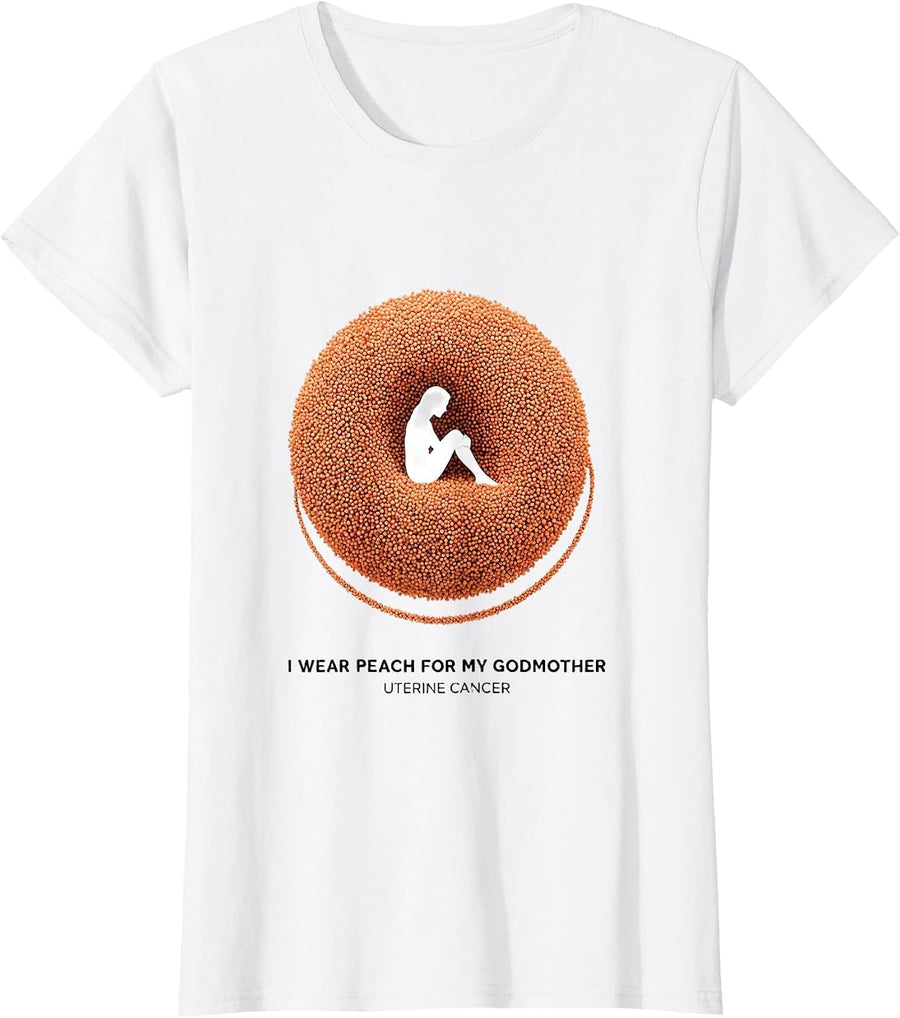 Women's I Wear Peach For My Godmother, Uterine Cancer Supporter T-Shirt - White