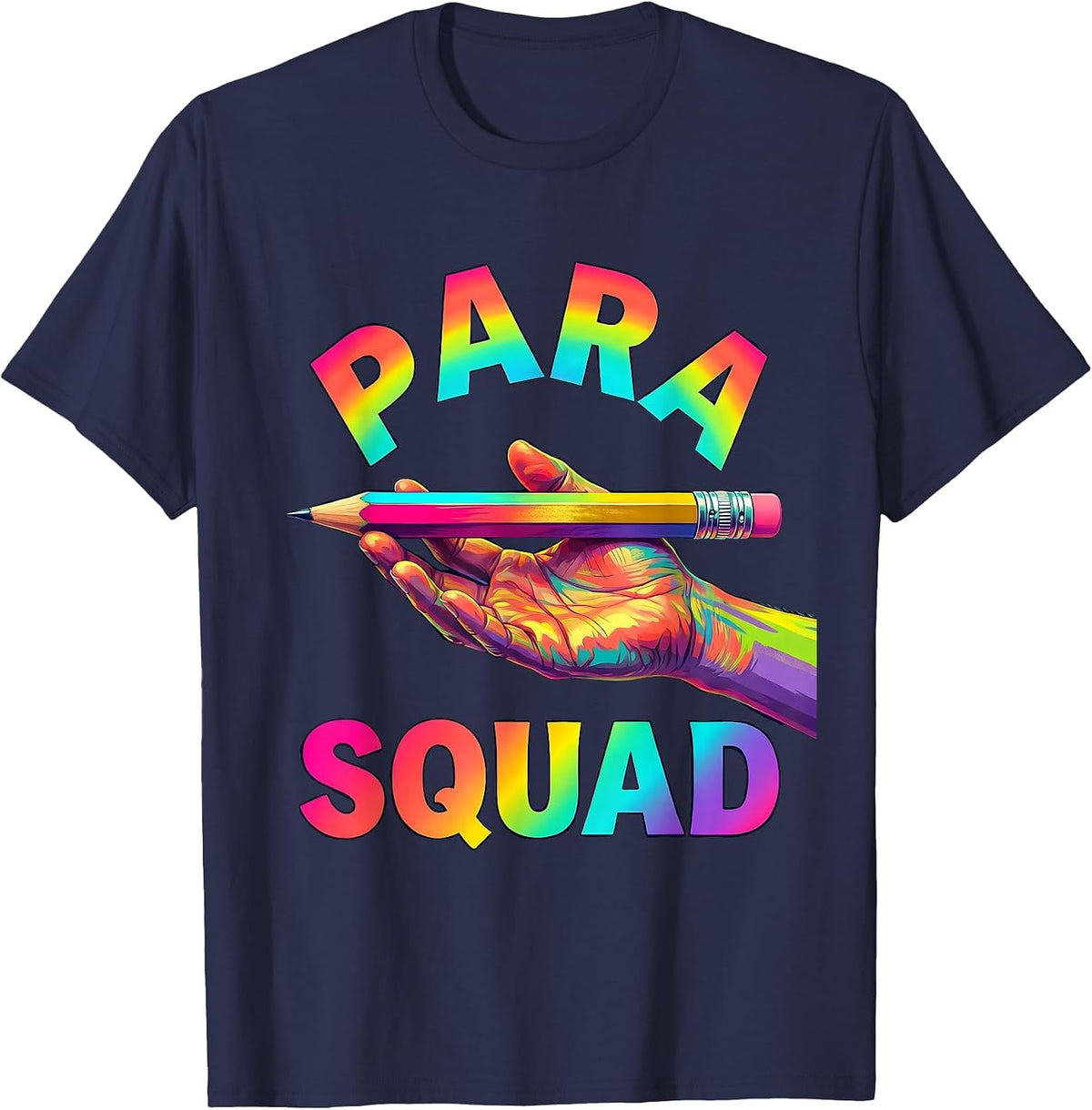 Men's Para Squad Colorful Paraprofessional School Aide Teacher T-Shirt - Navy Blue