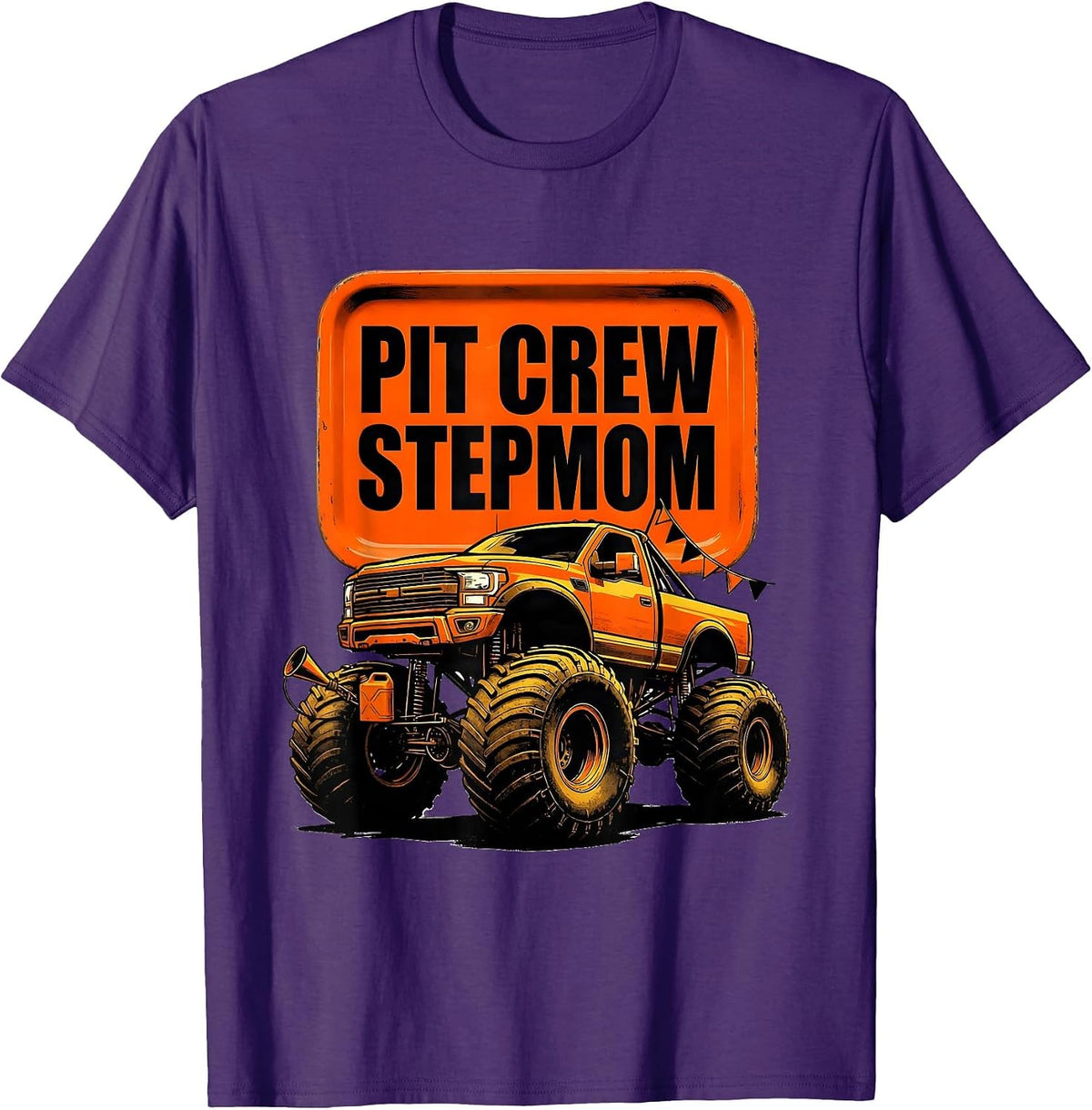 Pit Crew Stepmom Monster Truck Family Birthday Matching T-Shirt - Purple