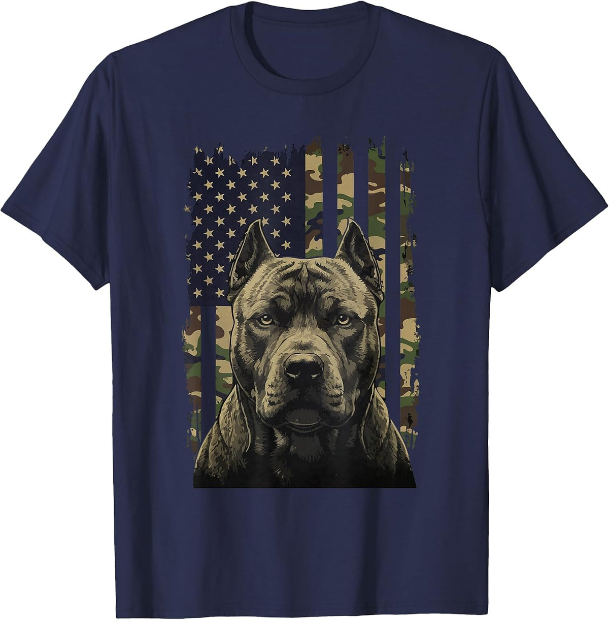Pit Bull US Flag Camo American Bully Dog T-Shirt - Navy Blue