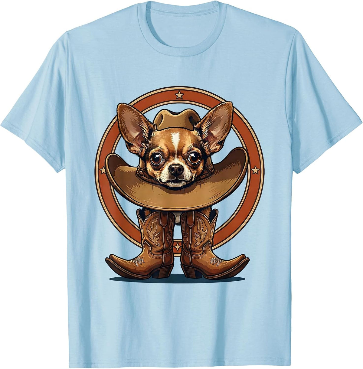 Men's Funny Chihuahua Cowboy Hat and Boots Illustration T-Shirt - Baby Blue