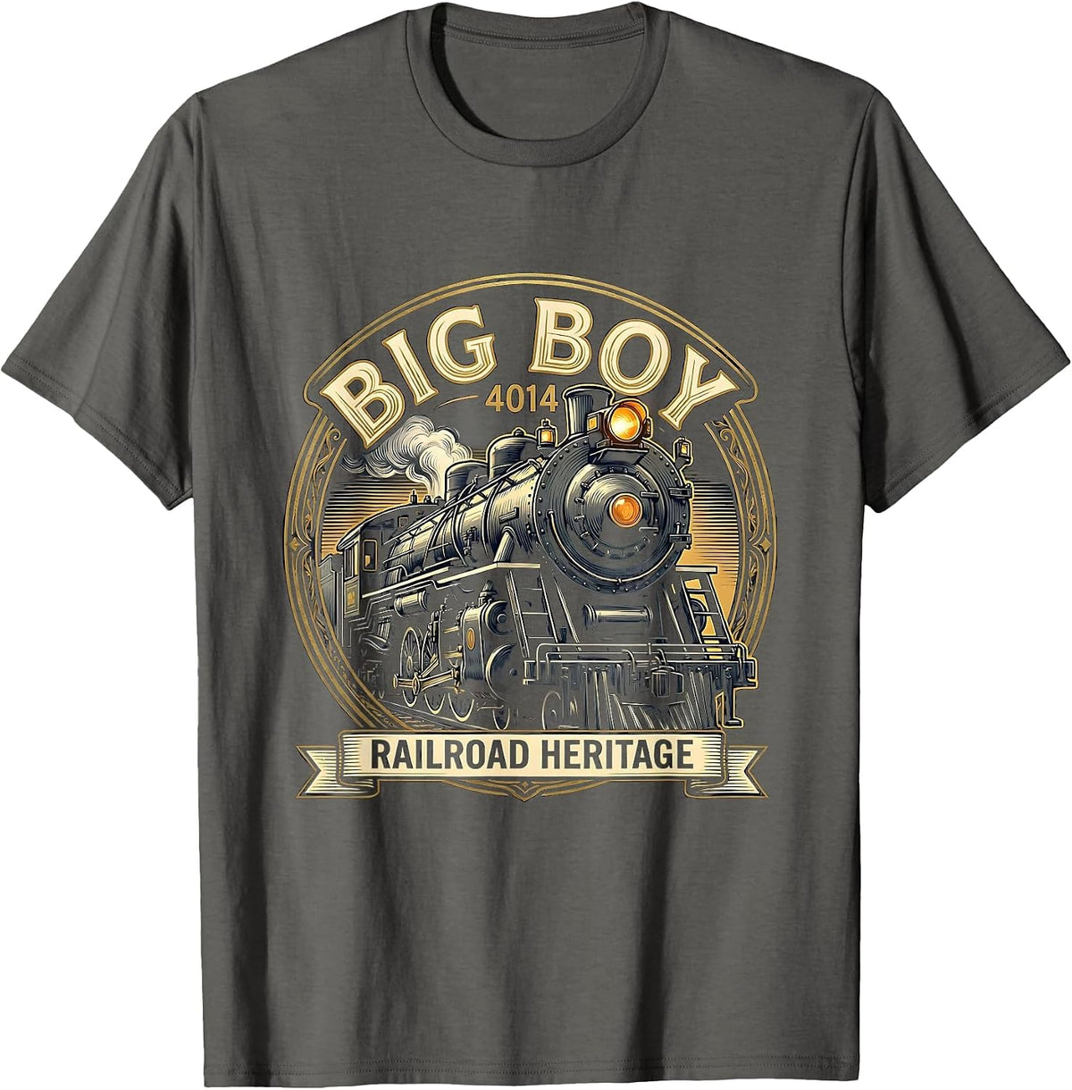 Men's Big Boy 4014 Steam Locomotive Vintage Railroad Enthusiast T-Shirt - Asphalt Grey