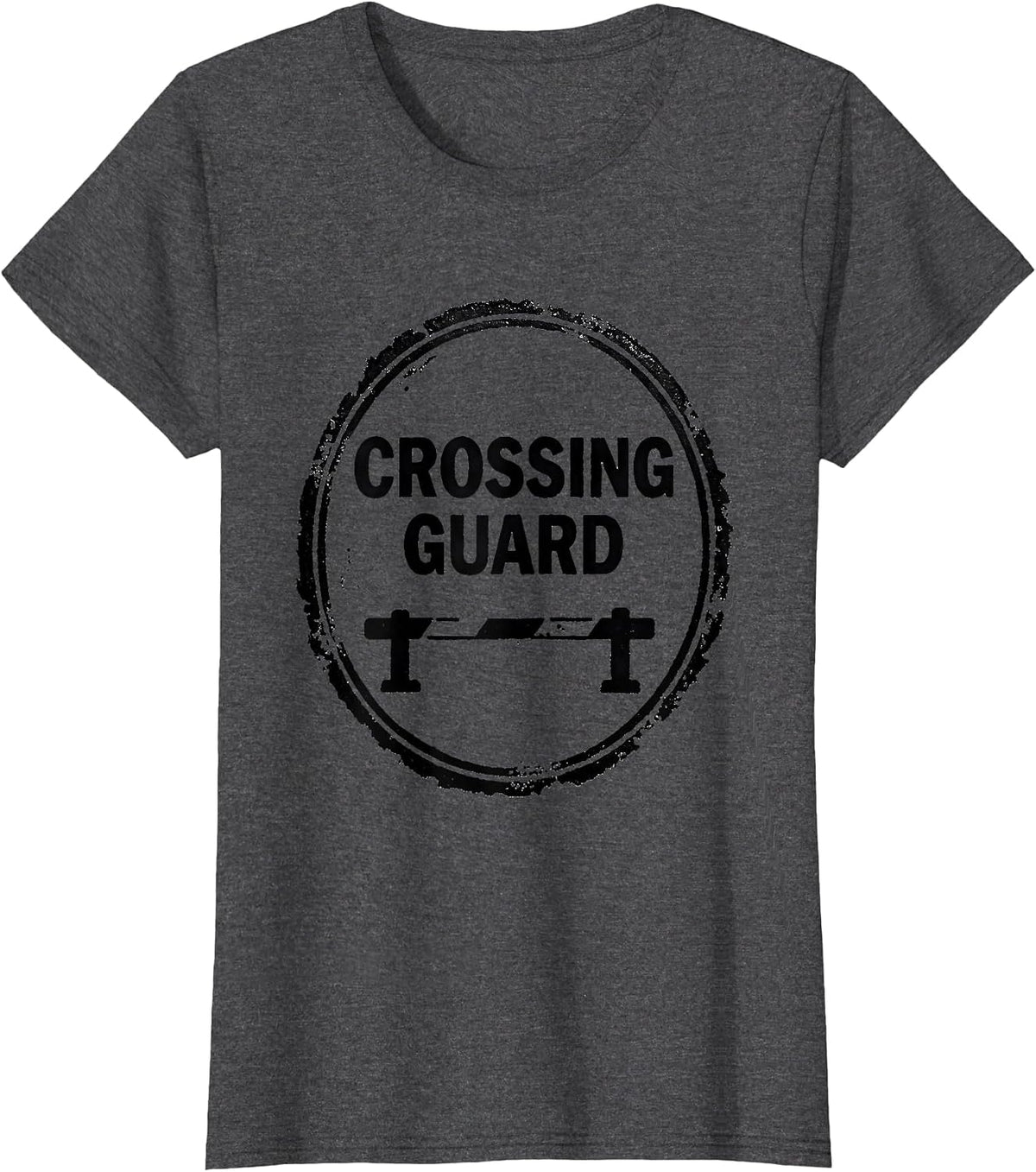 Women's Crossing Guard Rubber Stamp Train Enthusiast Humor T-Shirt - Dark Heather Grey