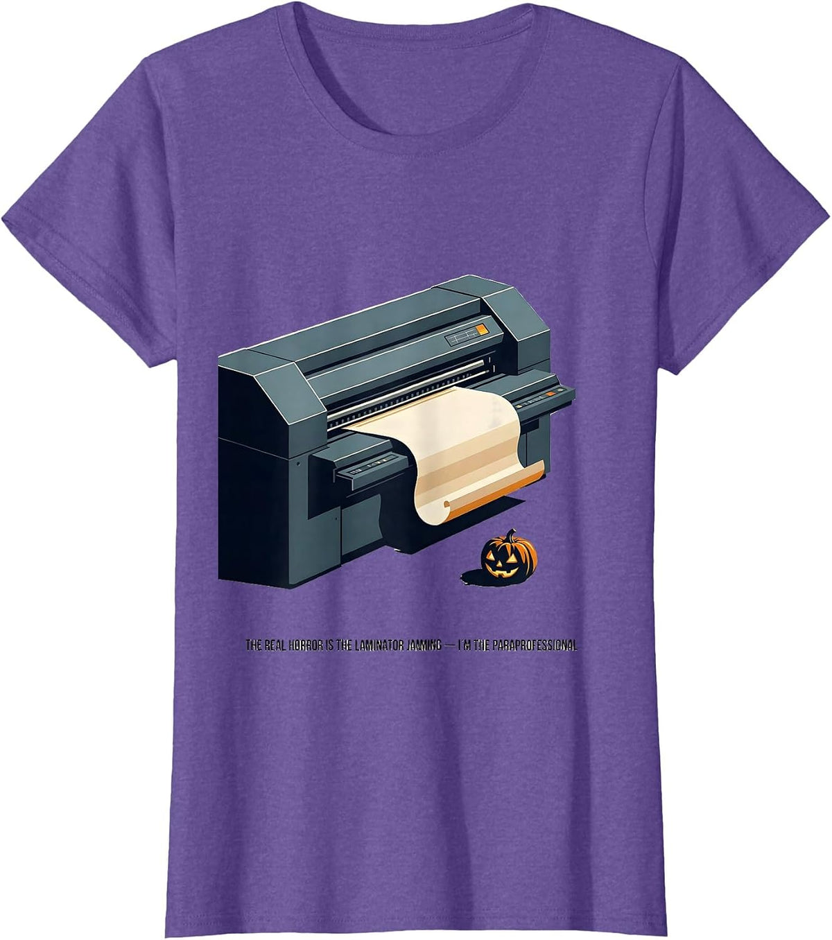 Women's The Real Horror Is The Laminator Jamming Paraprofessional T-Shirt - Purple Heather