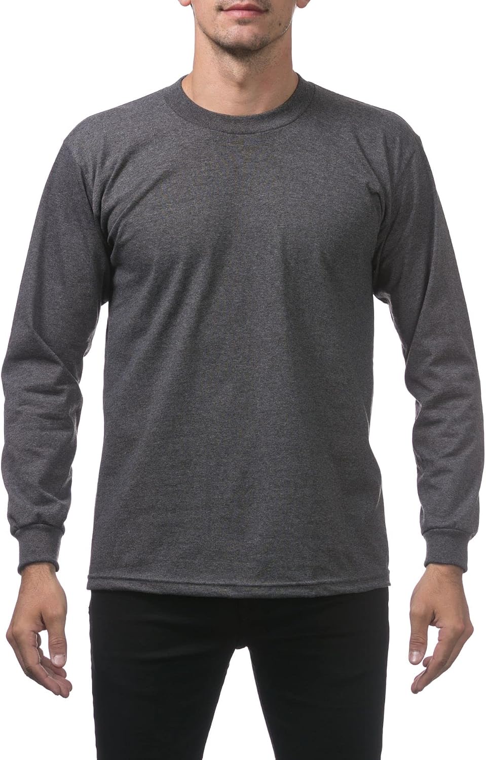Pro Club Men's Heavyweight Cotton Long Sleeve Crew Neck T-Shirt - Charcoal