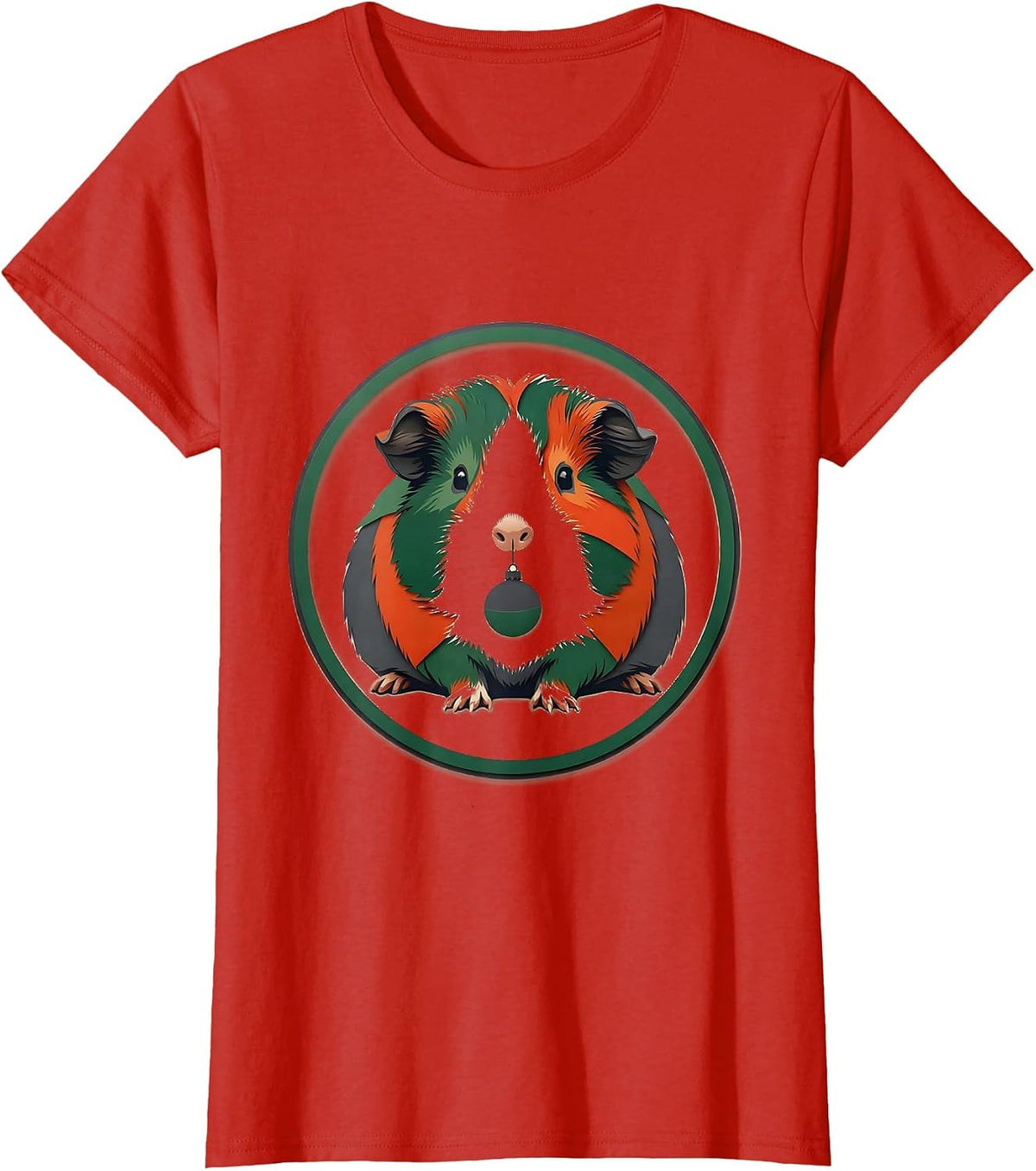 Women's Guinea Pig Christmas Pet Lover Whimsical Holiday T-Shirt - Red