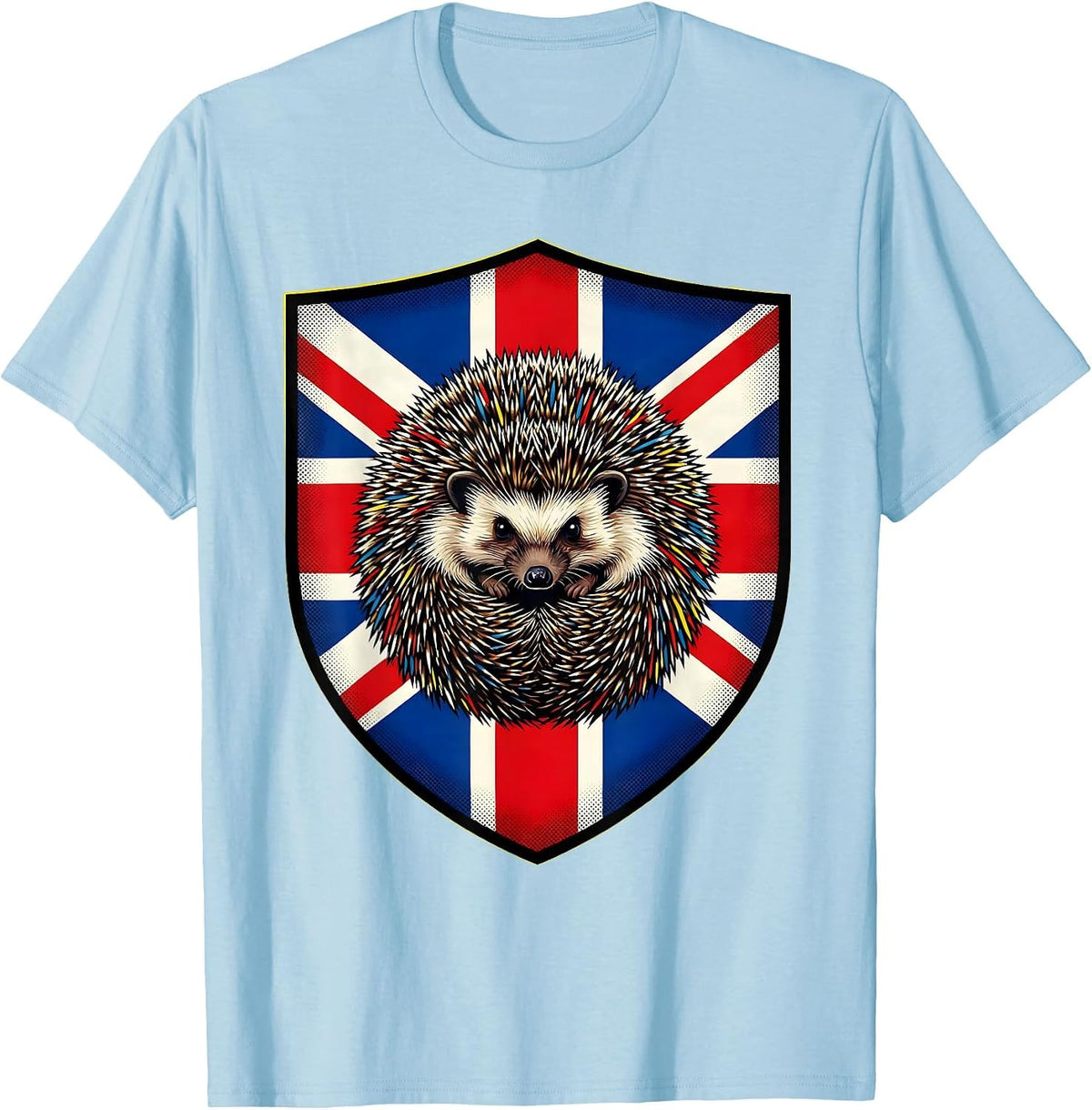 Men's British Pride Hedgehog Union Jack Shield T-Shirt - Baby Blue