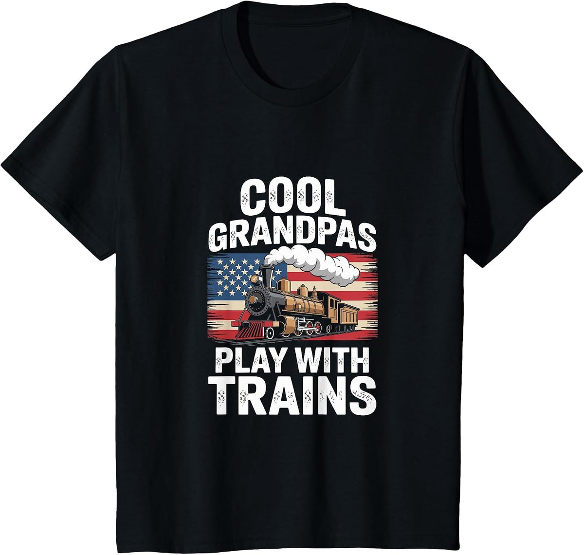 Cool Grandpas Play with Trains Vintage Retro Railroad T-Shirt - Black