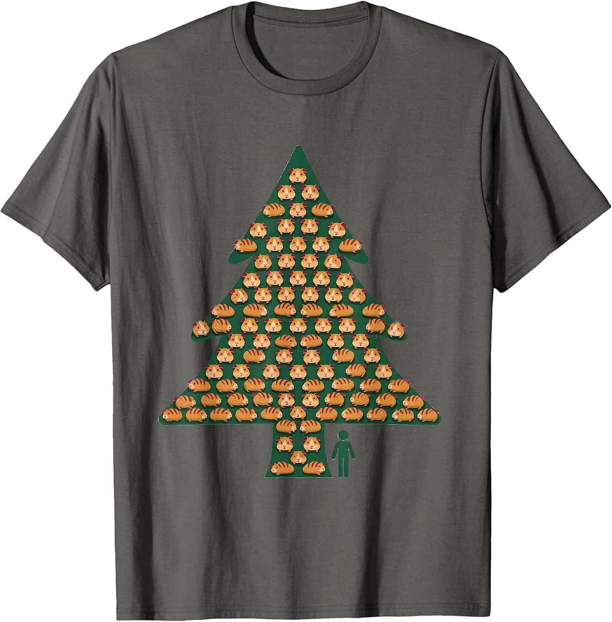 Men's Guinea Pig Christmas Tree Holiday Pet Lover Humor T-Shirt - Asphalt Grey