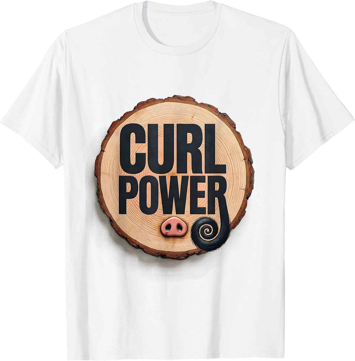 Men's Curl Power Funny Pig Lover Farm Animal Humor T-Shirt - White