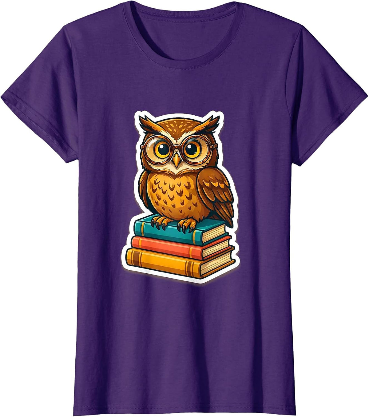 Women's 5th Grade Teacher Owl on Books Illustration T-Shirt - Purple