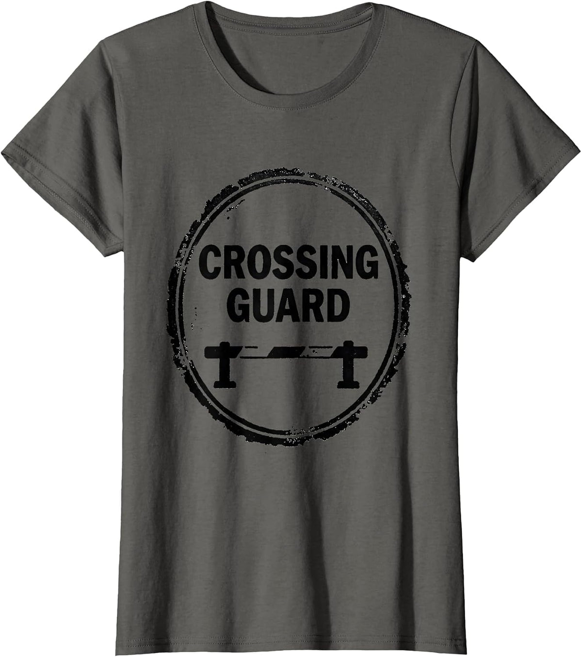 Women's Crossing Guard Rubber Stamp Train Enthusiast Humor T-Shirt - Asphalt Grey