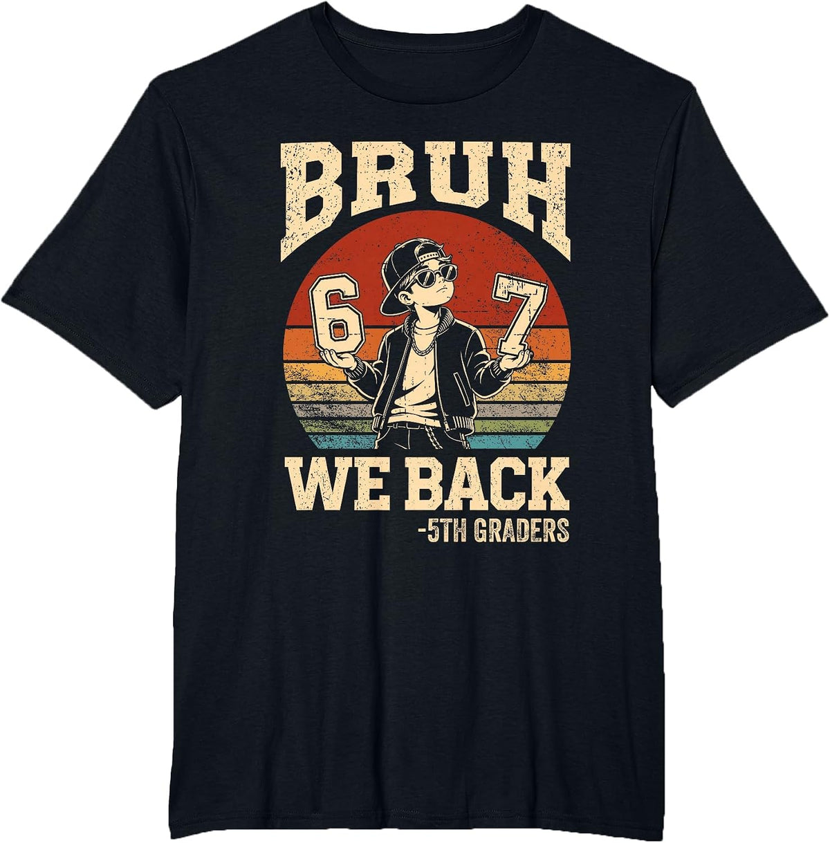 Back to School Bruh We Back 5th Grade 6 7 First Day School T-Shirt - Black