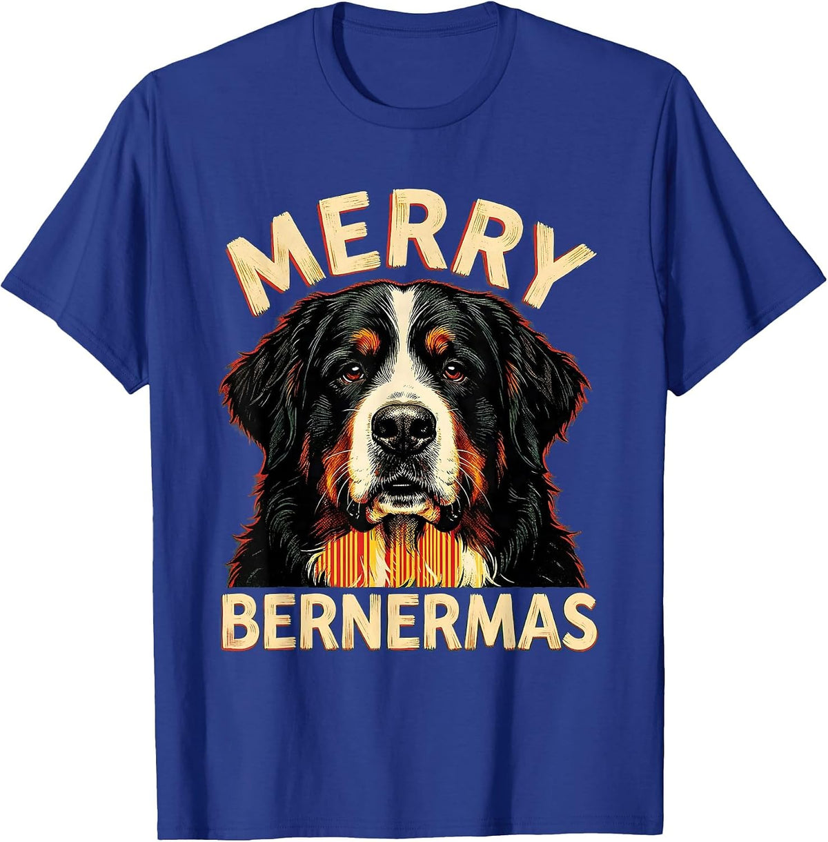Men's Merry Bernermas Festive Bernese Mountain Dog Christmas Breed T-Shirt - Royal Blue