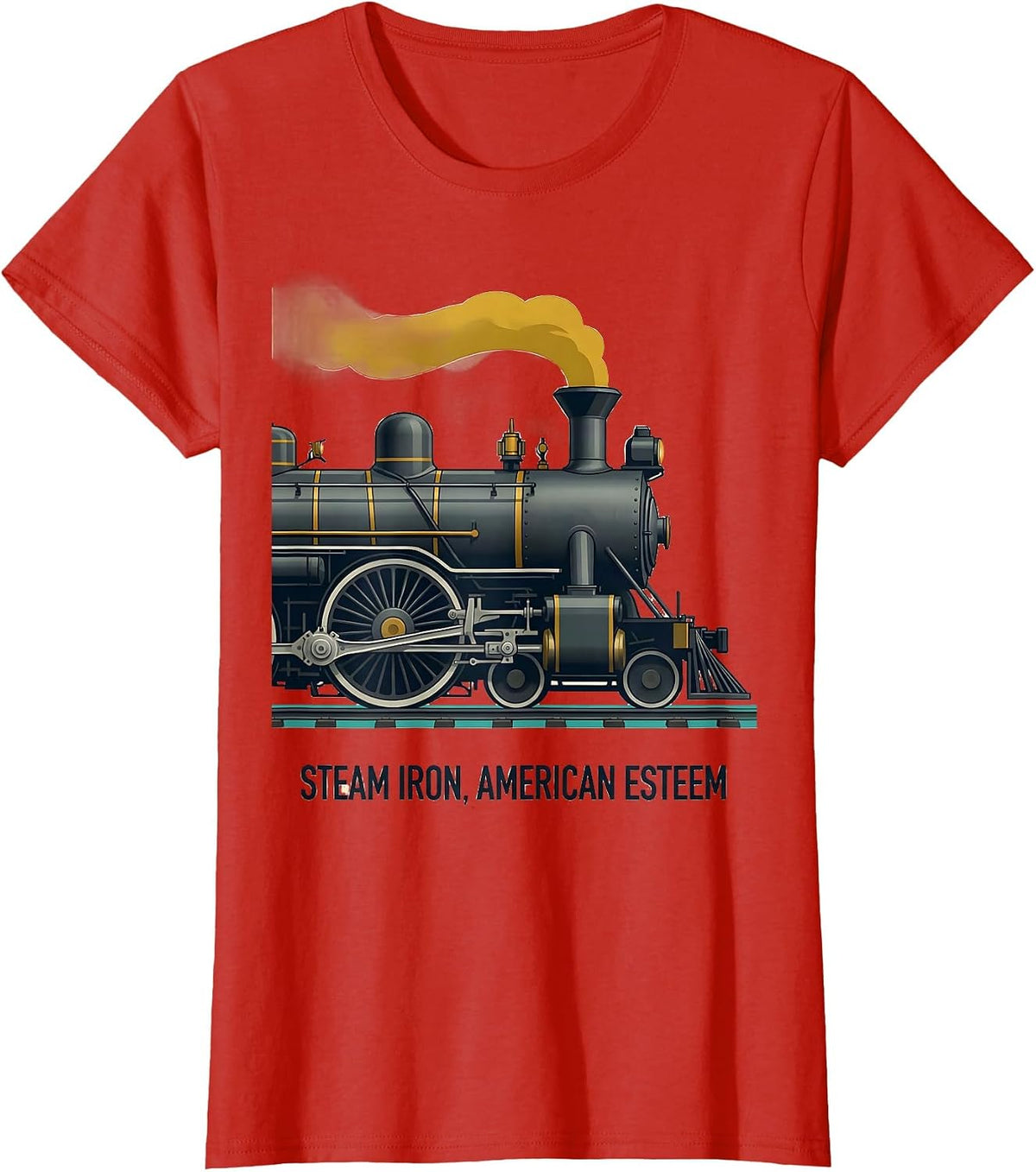 Steam Iron American Esteem Midcentury Modern Big Boy Train T-Shirt - Red
