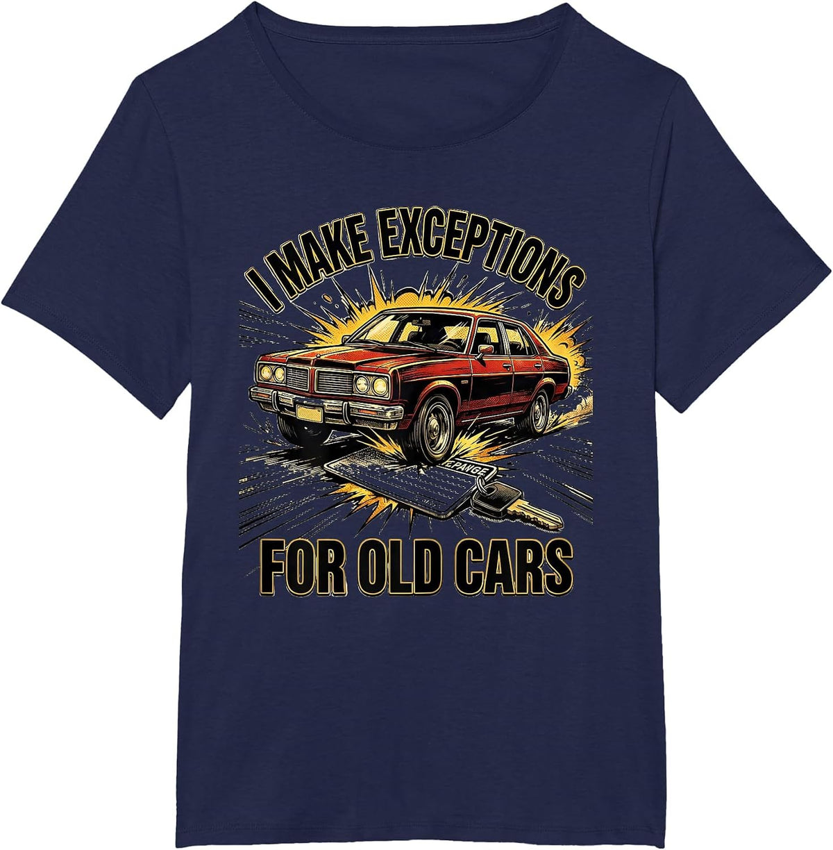 Women's I Make Exceptions For Old Cars Funny Classic Car Guy Vintage T-Shirt - Navy Blue