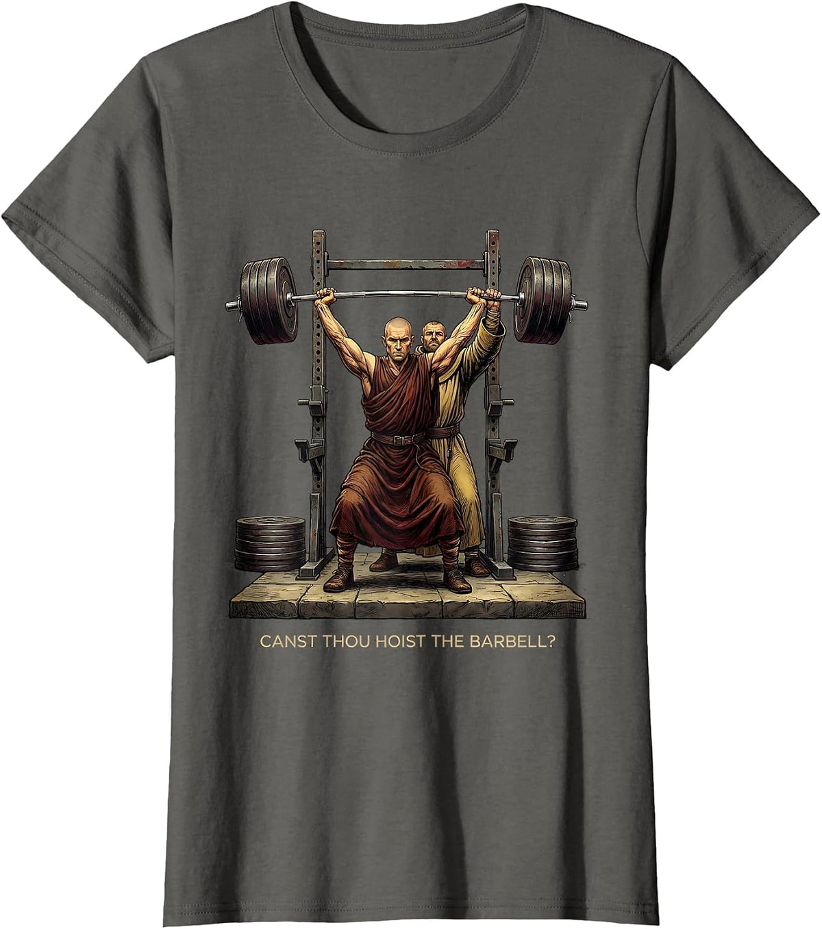 Women's Canst Thou Hoist the Barbell Funny Christian Gym Workout T-Shirt - Asphalt Grey