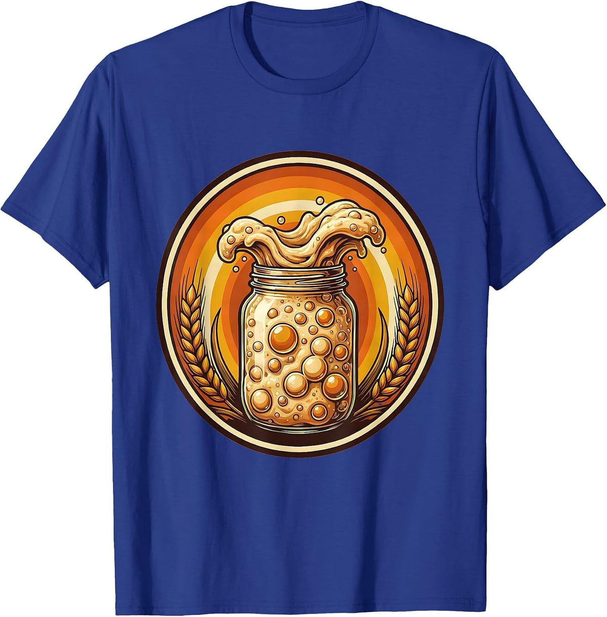 Sourdough Starter Overflowing Jar Illustration T-Shirt - Royal Blue
