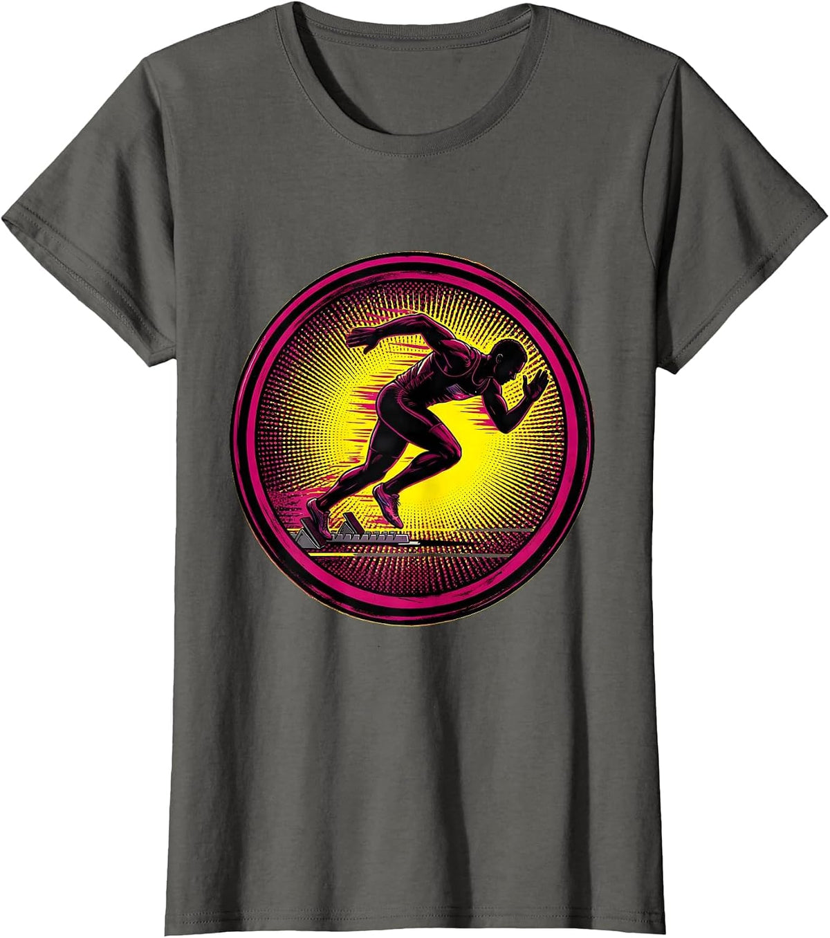 Women's Sprinter Exploding Off Starting Blocks Graphic T-Shirt - Asphalt Grey