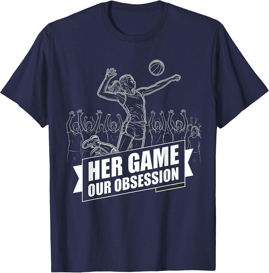 Her Game Our Obsession Sports Fan Design T-Shirt - Navy Blue