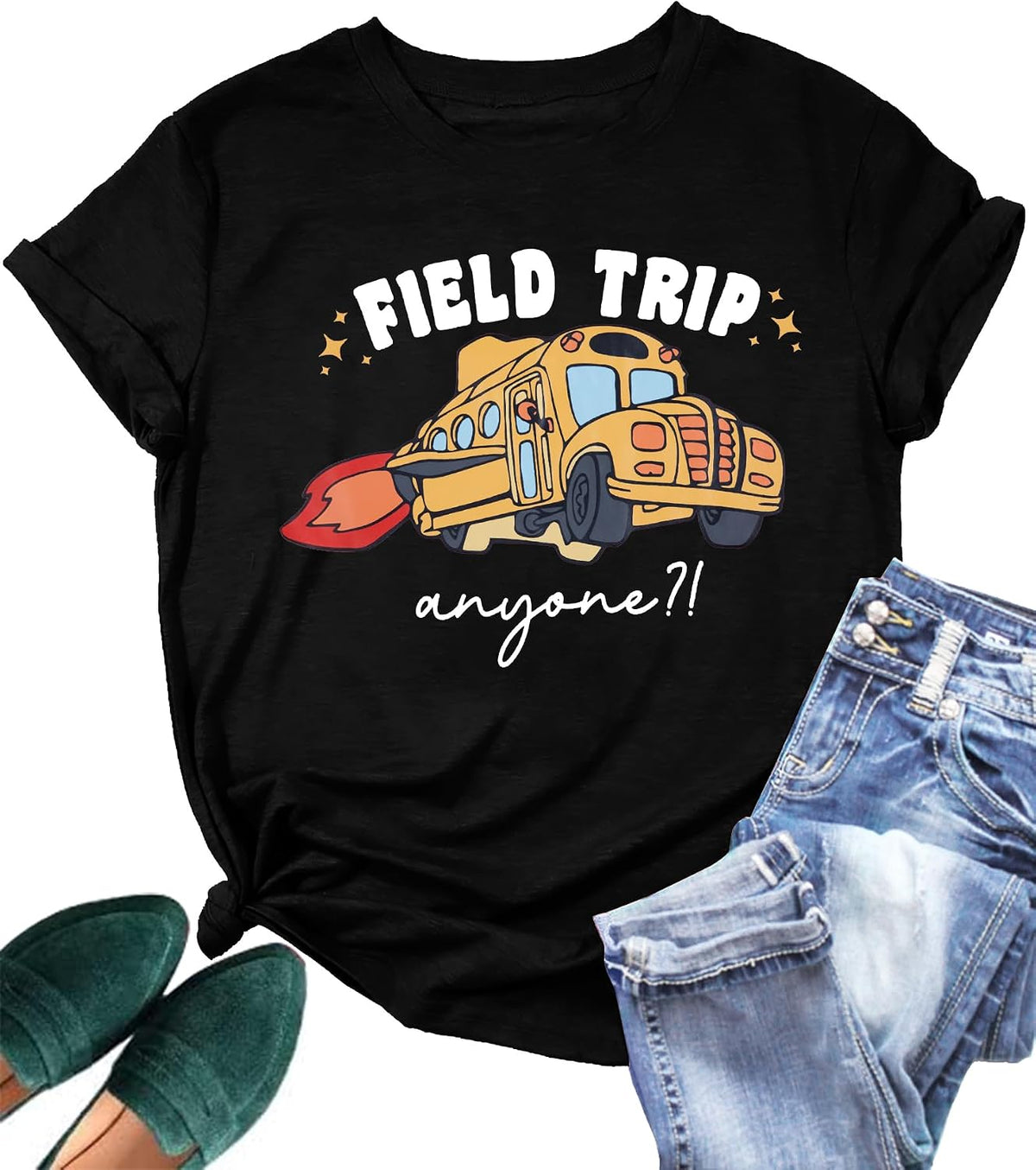 Teacher Shirts for Women Field Trip Anyone Tshirt Summer Camp Tee Tops - Field Trip-black