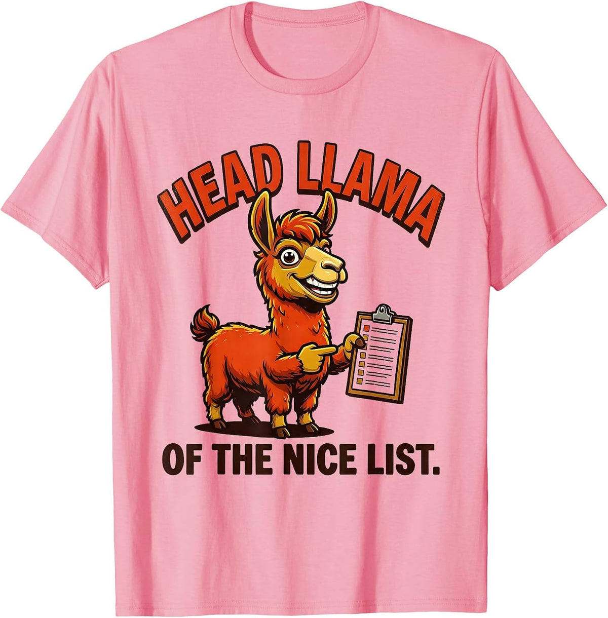 Men's Head Llama of the Nice List Funny Christmas Llama Lover Gift T-Shirt - Pink