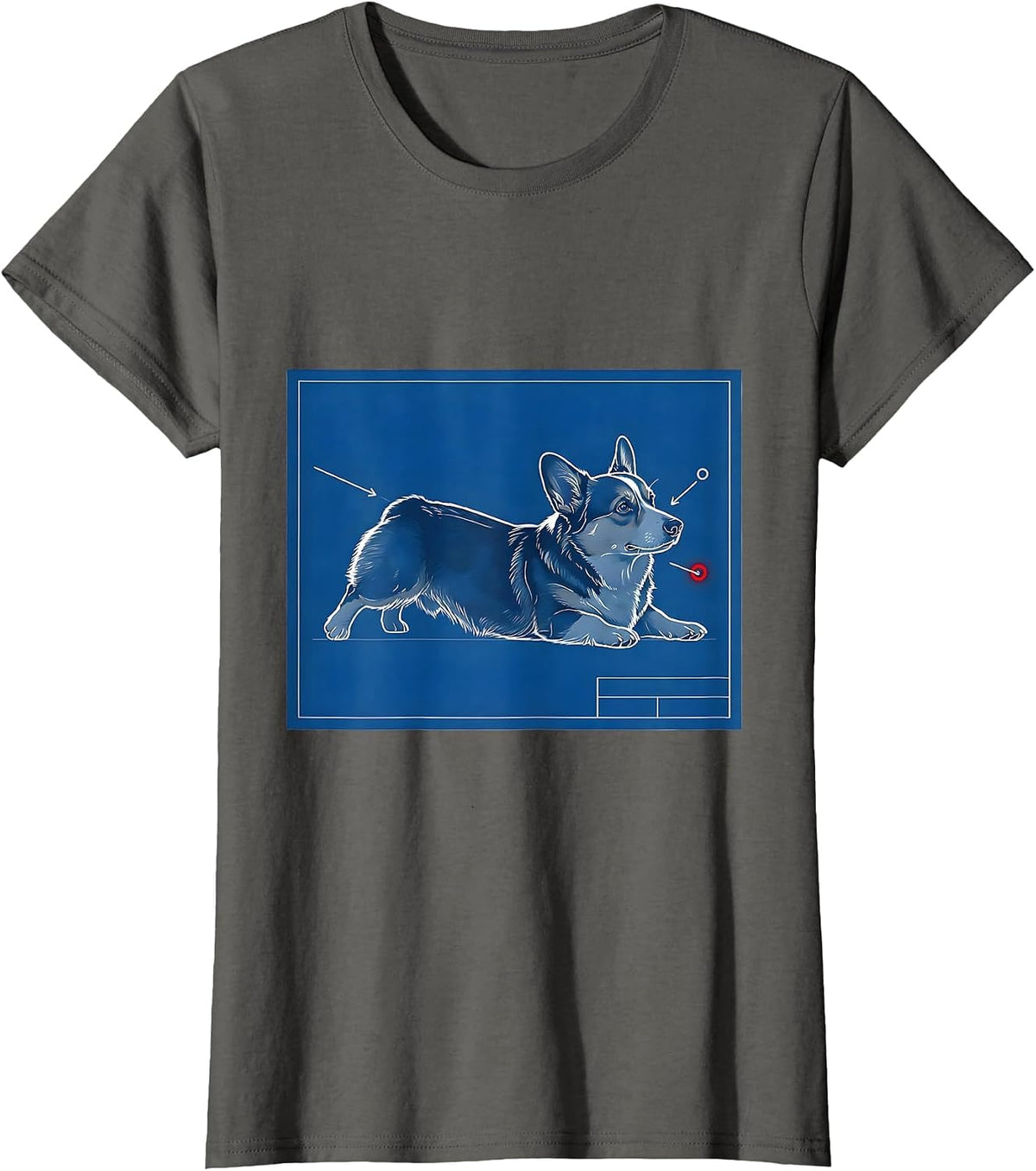 Women's Corgi Sploot Technical Blueprint Funny Corgi Lover T-Shirt - Asphalt Grey