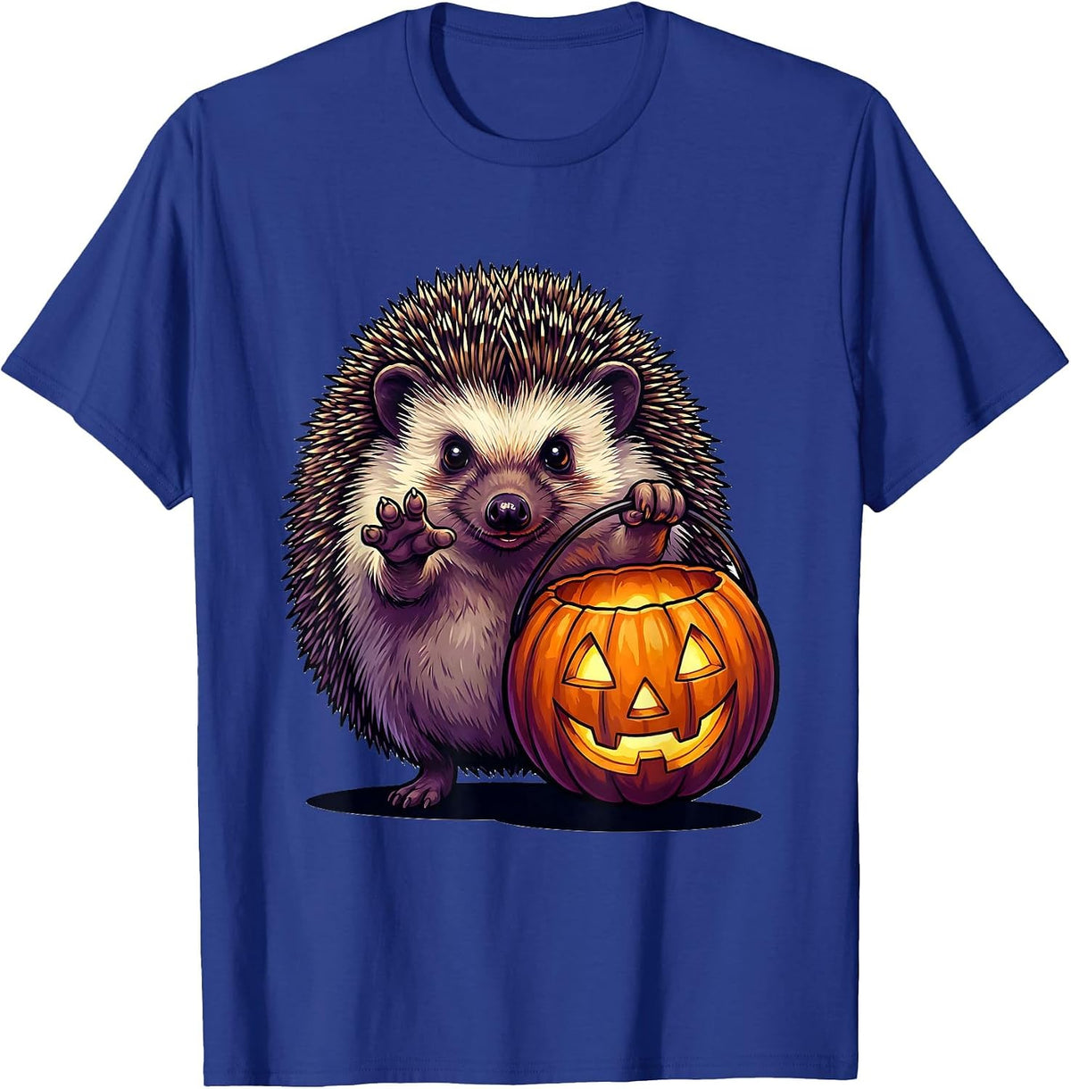 Chubby Hedgehog Pumpkin Candy Bucket Halloween Kids T-Shirt - Royal Blue
