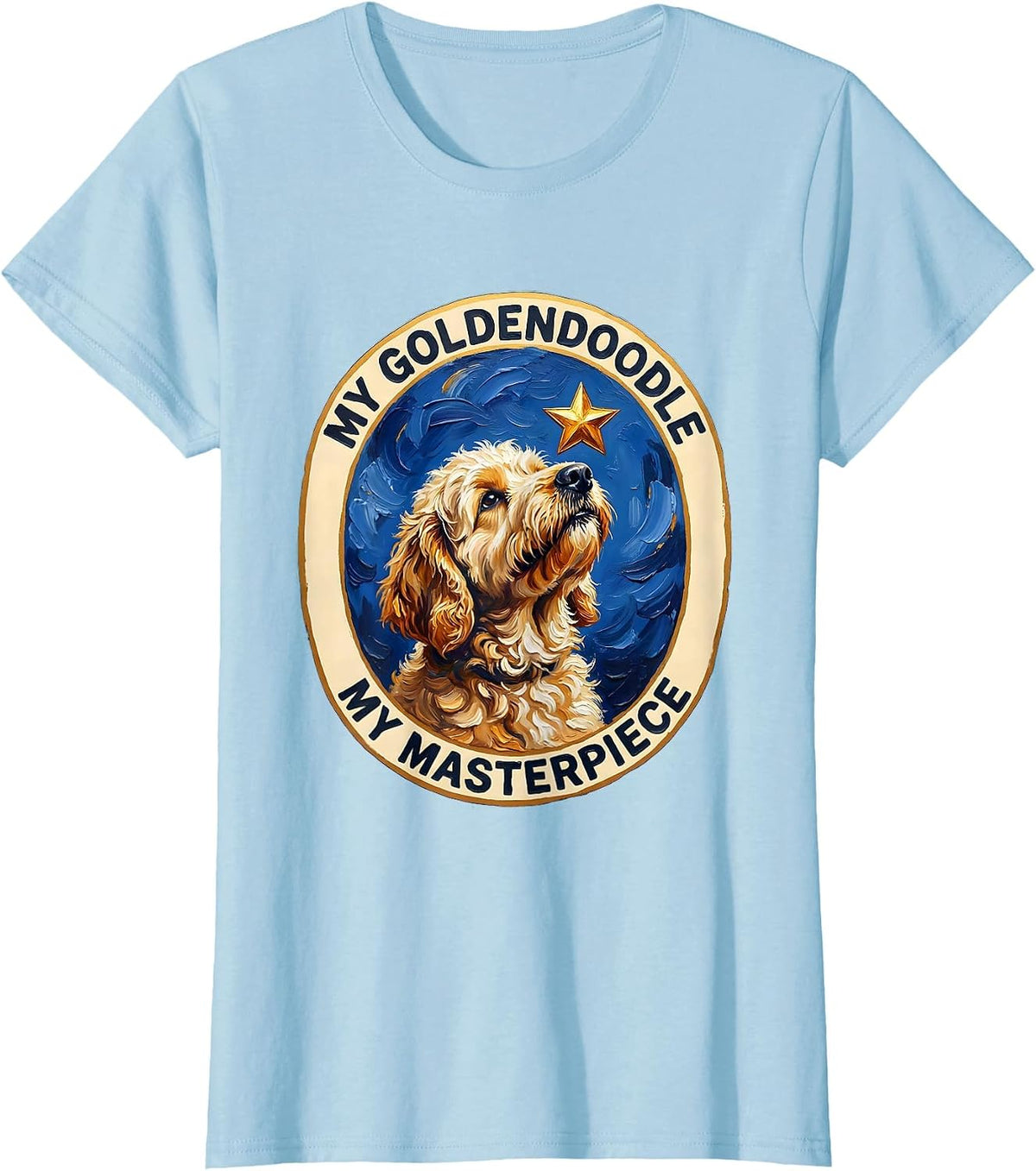 Women's My Goldendoodle My Masterpiece Gouache Poster Breed Portrait T-Shirt - Baby Blue