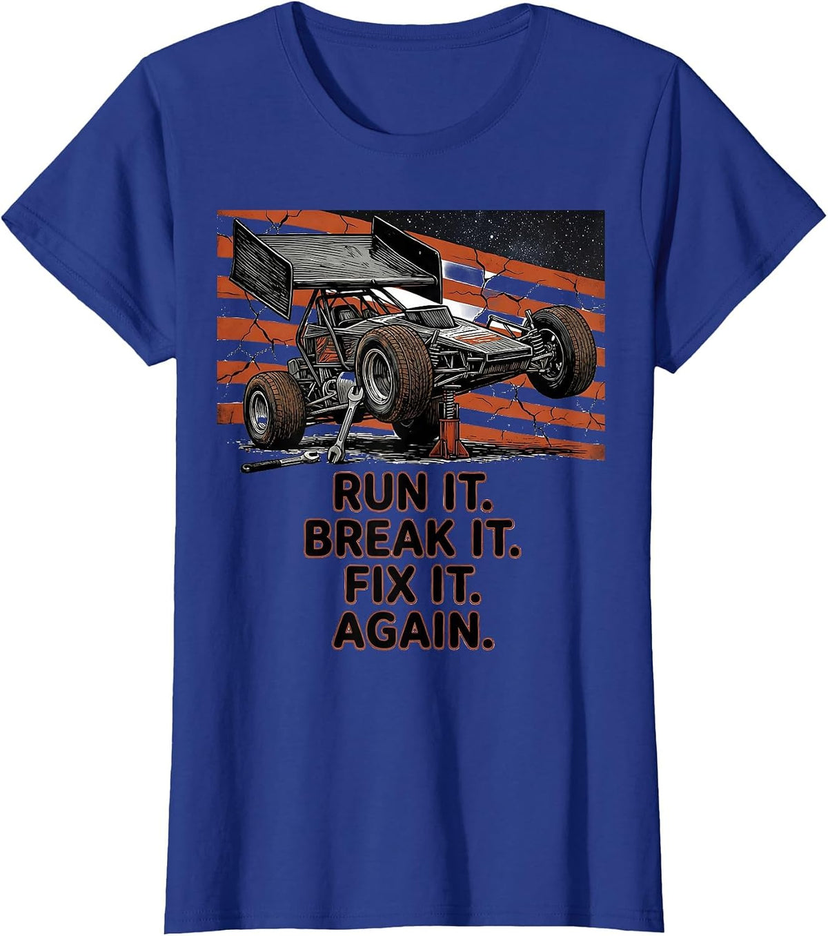 Women's Run It Break It Fix It Again Patriotic RC Car Racing Sprint T-Shirt - Royal Blue