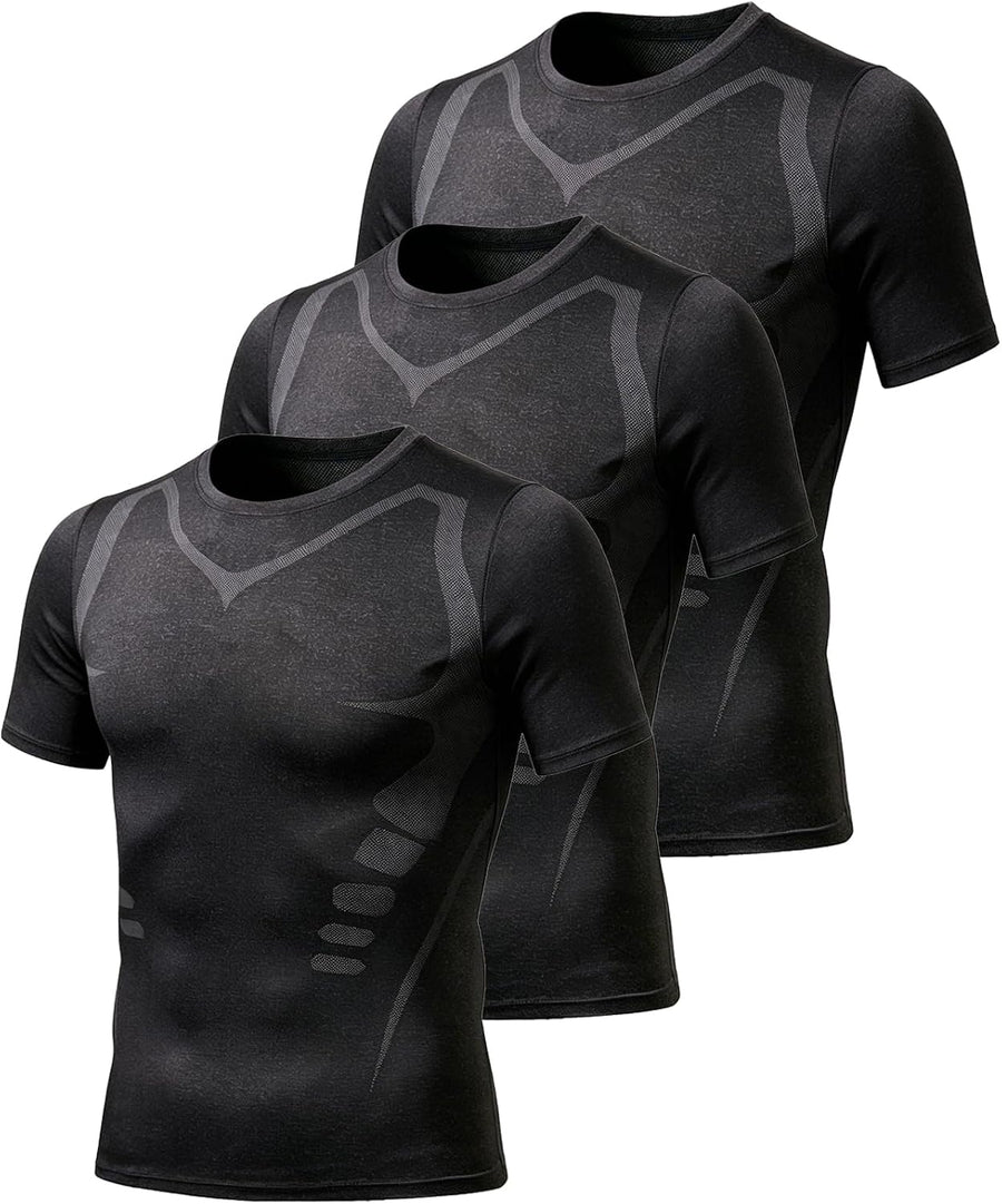 Mens Workout Shirts, Moisture Wicking T-Shirts for Men Running Gym Athletic - 3black 3