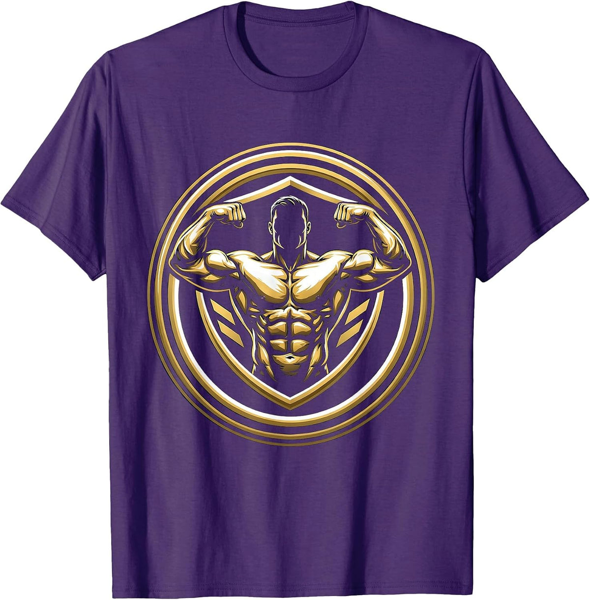 Men's Bodybuilder Flexing Spotlight Graphic Tee T-Shirt - Purple