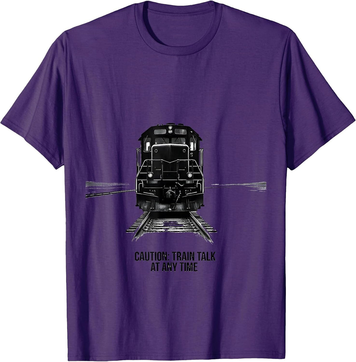 Caution: Train Talk At Any Time Funny Train Enthusiast T-Shirt - Purple