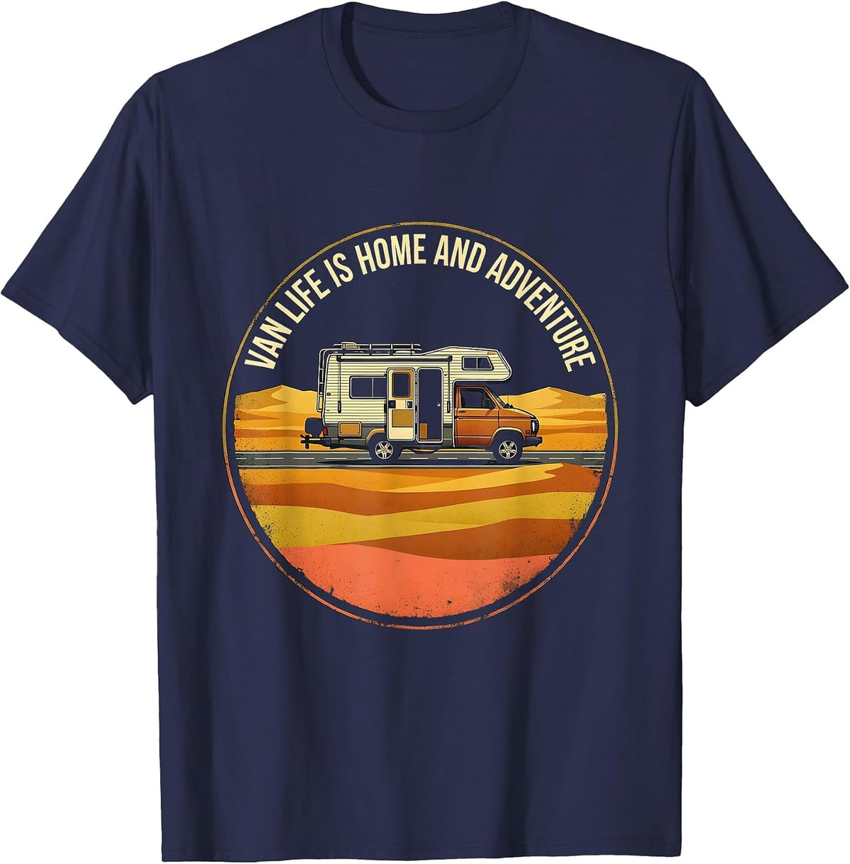 Van Life Is Home And Adventure Retro Camper Nomad Pride T-Shirt - Navy Blue