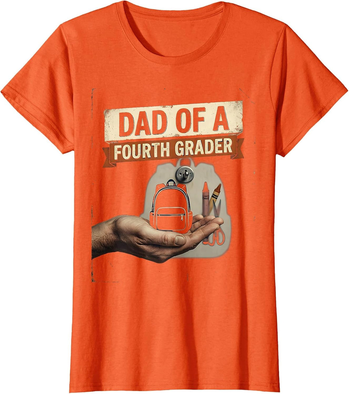 Women's Dad Of A Fourth Grader Vintage Fourth Grade Teacher Back To T-Shirt - Orange