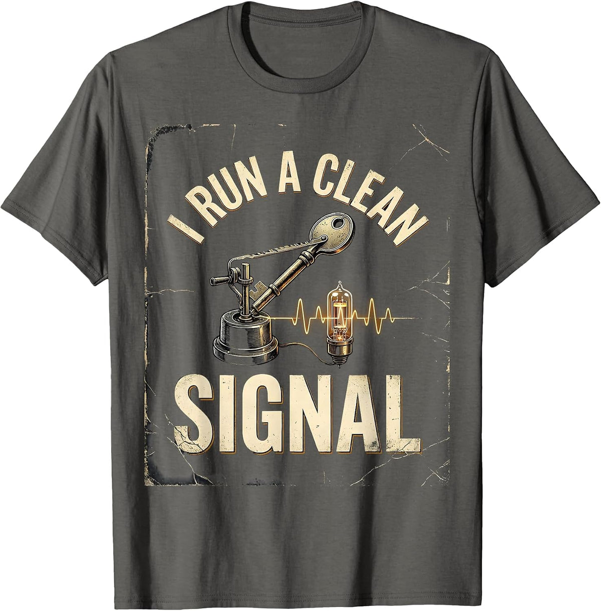 I Run A Clean Signal Distressed Ham Radio Operator Hobbyist T-Shirt - Asphalt Grey