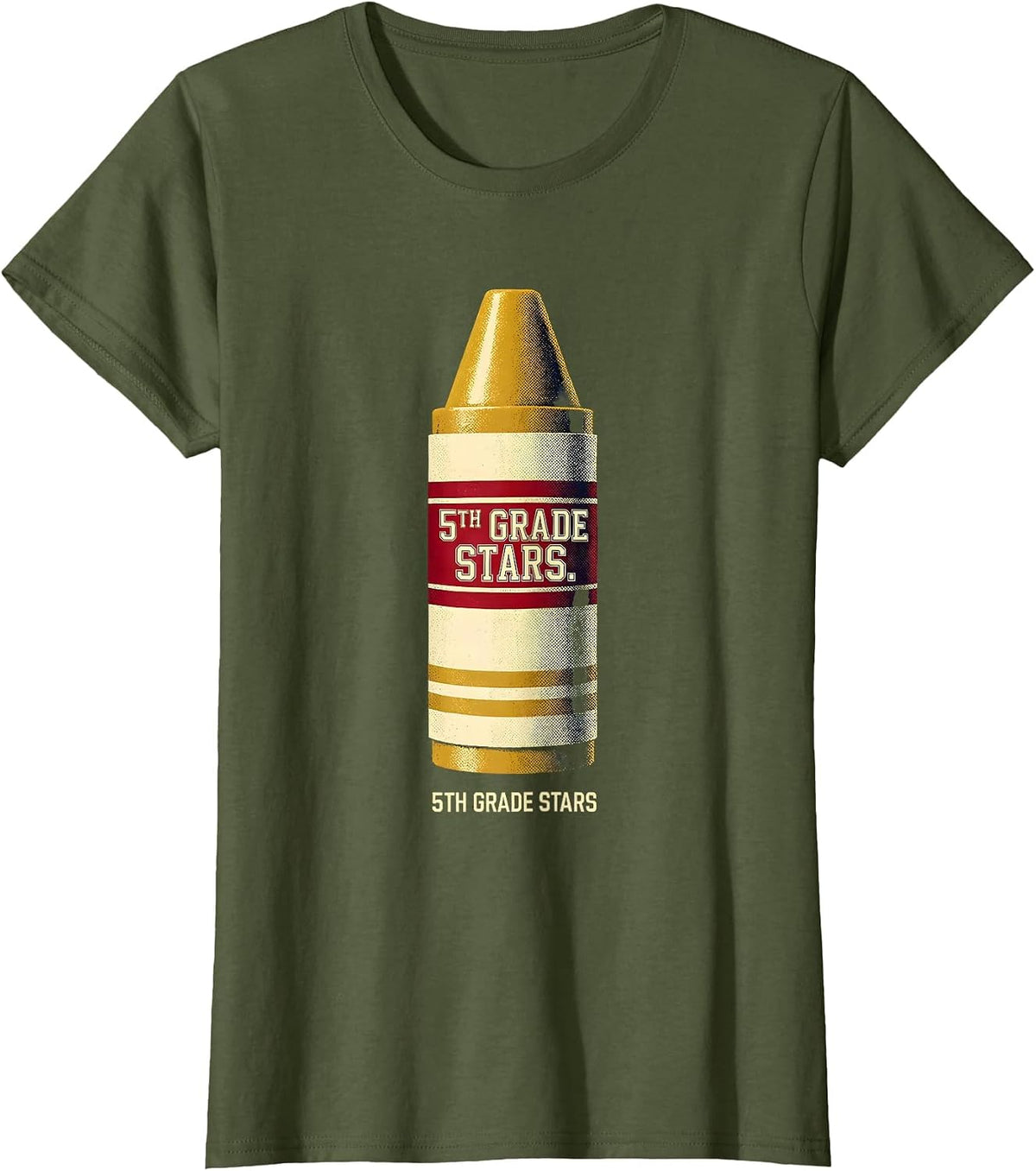 Women's 5th Grade Stars Sports Team Teacher Back To School Crew T-Shirt - Olive Green