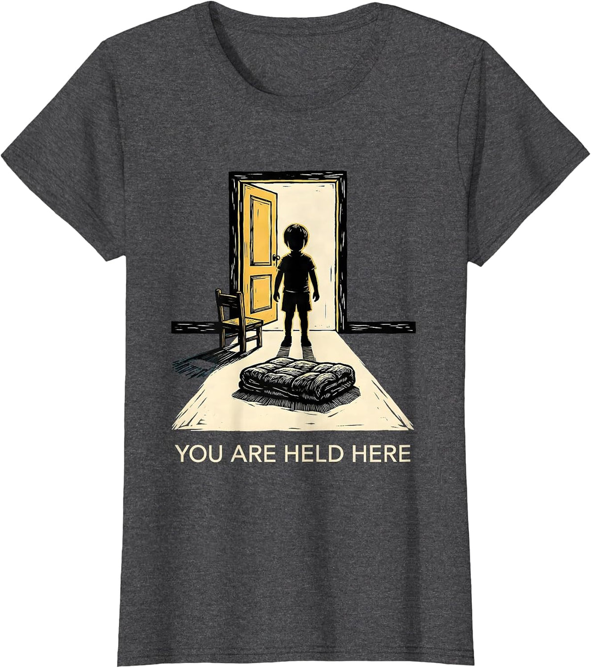 Women's You Are Held Here Linocut Mental Health Counselor Awareness T-Shirt - Dark Heather Grey