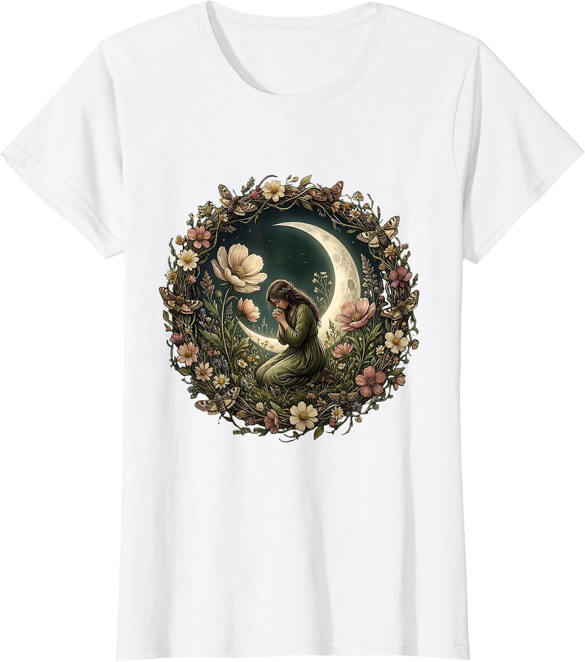 Love Like Jesus Kneeling Figure Moonlit Garden T-Shirt - White