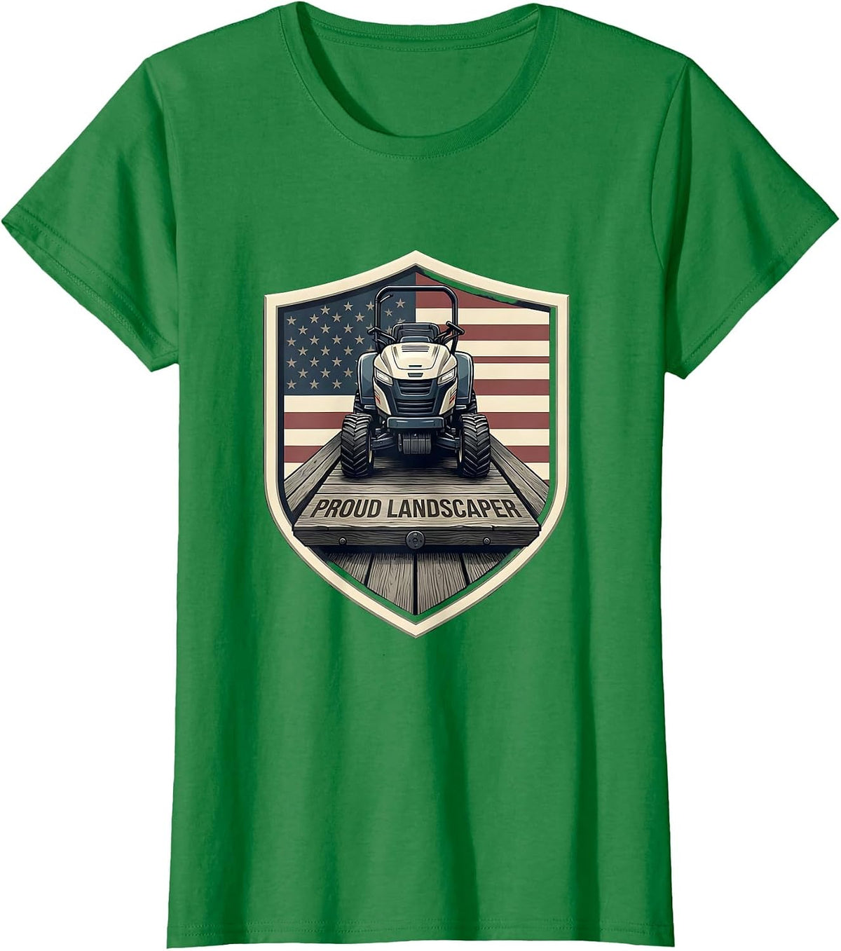 Women's Proud Landscaper Vintage American Flag Patriotic Role Pride T-Shirt - Kelly Green