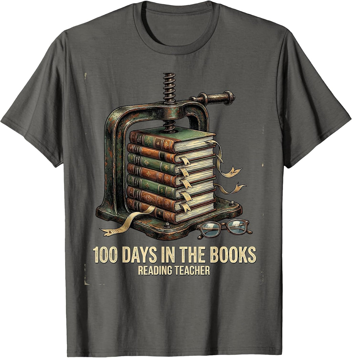 100 Days In The Books Reading Teacher Vintage 100th Day T-Shirt - Asphalt Grey