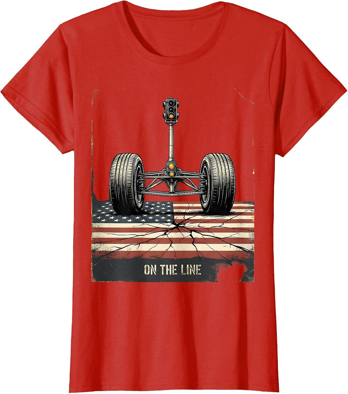 On The Line Distressed RC Racing American Flag Hobbyist T-Shirt - Red
