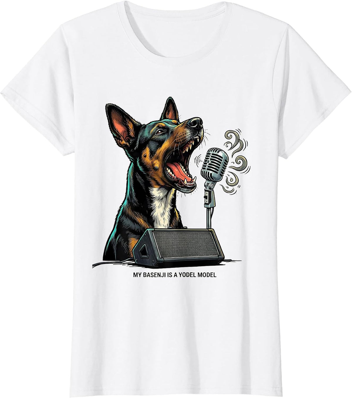 My Basenji Is A Yodel Model Funny Dog Lover Gift T-Shirt - White