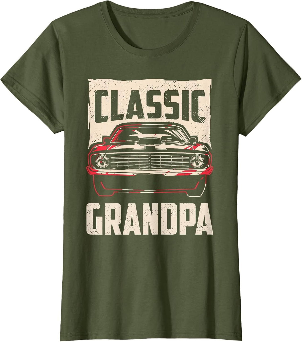 Classic Grandpa Funny Retro Fan Classic Car Lover Vintage T-Shirt - Olive Green